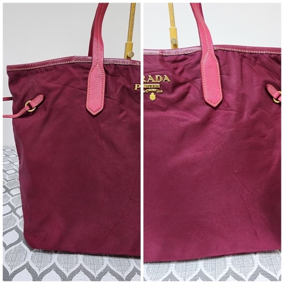 Authentic PRADA Nylon And Saffiano Leather Tote Bag Pink - Picture 12 of 12